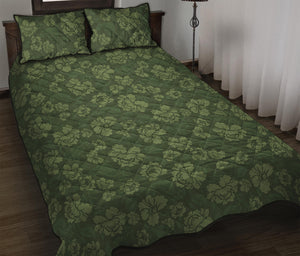 Military Green Camo Flower Pattern Print Quilt Bed Set