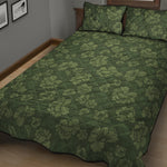 Military Green Camo Flower Pattern Print Quilt Bed Set