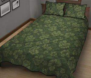 Military Green Camo Flower Pattern Print Quilt Bed Set