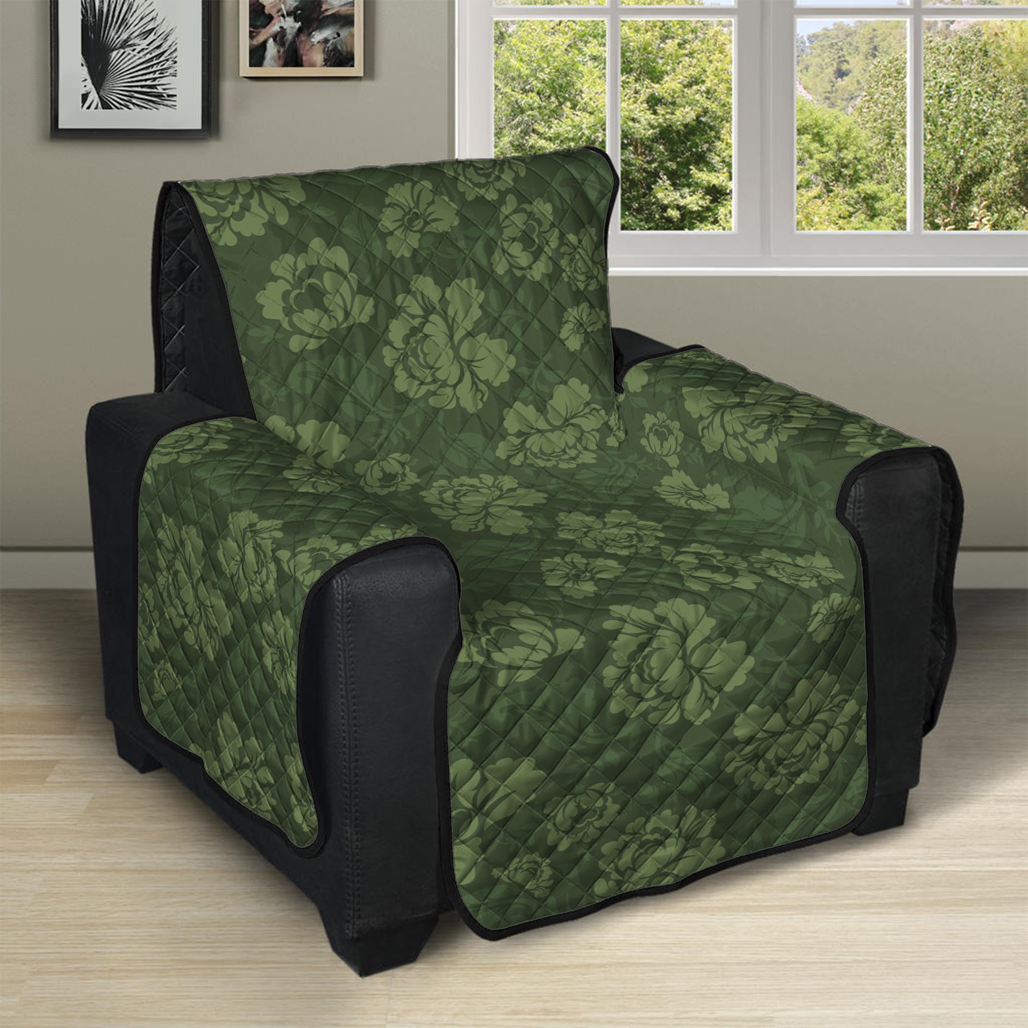 Military Green Camo Flower Pattern Print Recliner Protector