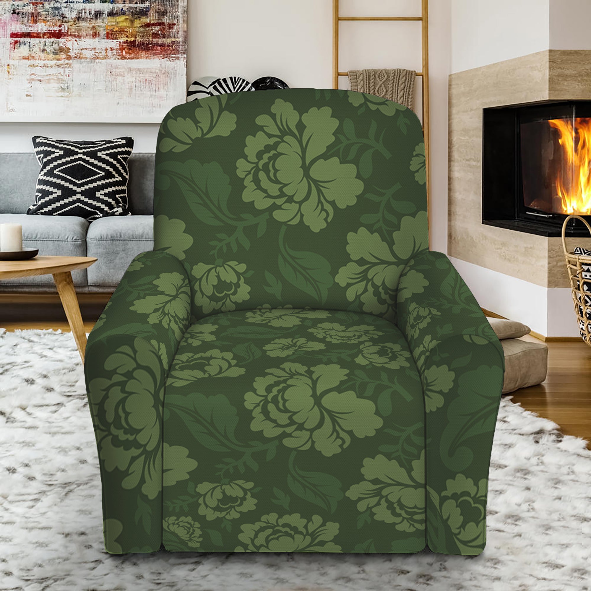 Military Green Camo Flower Pattern Print Recliner Slipcover