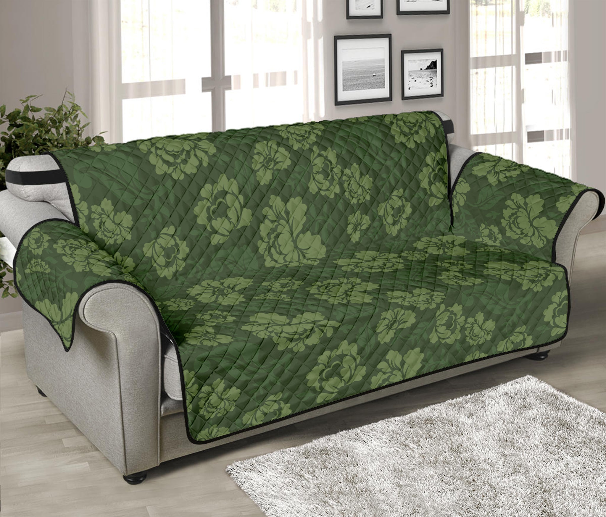 Military Green Camo Flower Pattern Print Sofa Protector