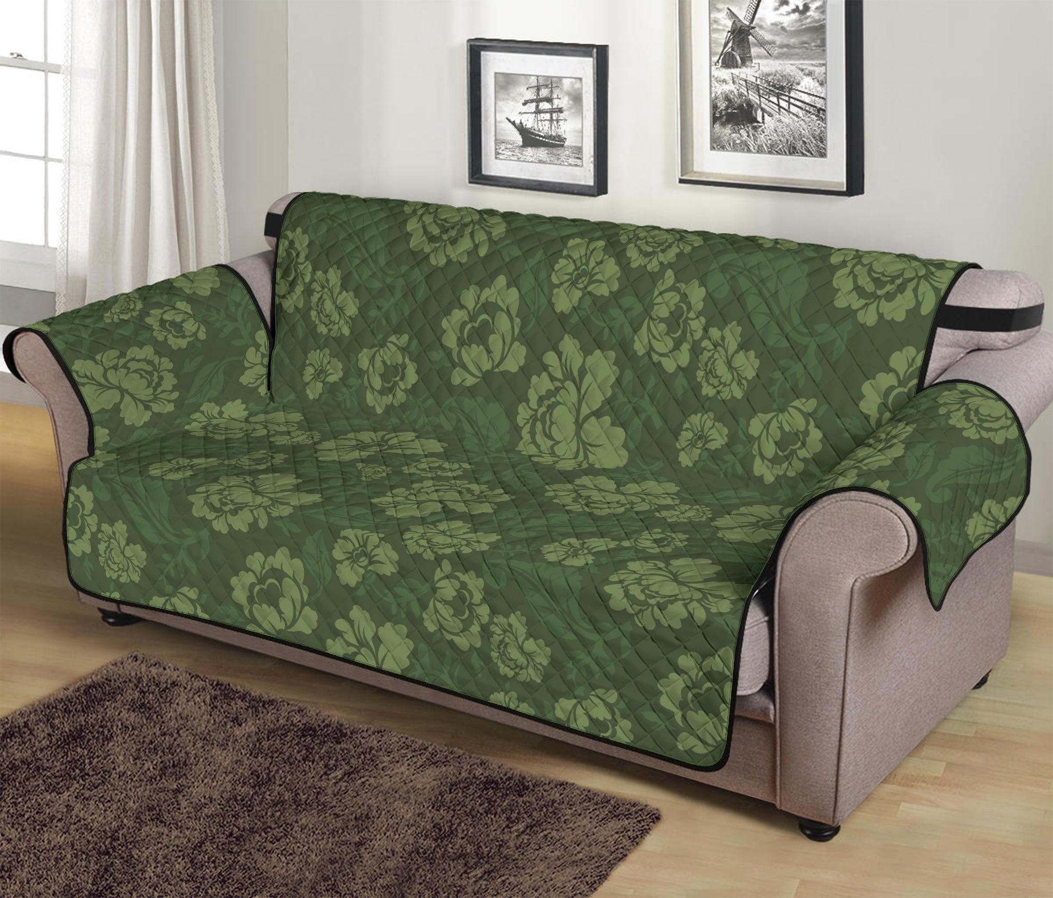 Military Green Camo Flower Pattern Print Sofa Protector