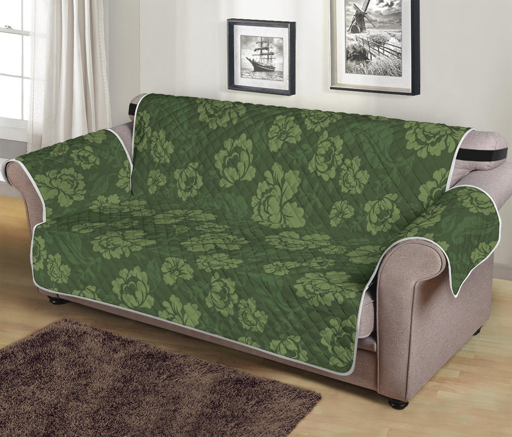 Military Green Camo Flower Pattern Print Sofa Protector