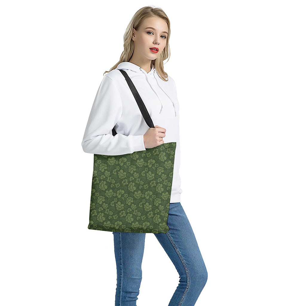 Military Green Camo Flower Pattern Print Tote Bag