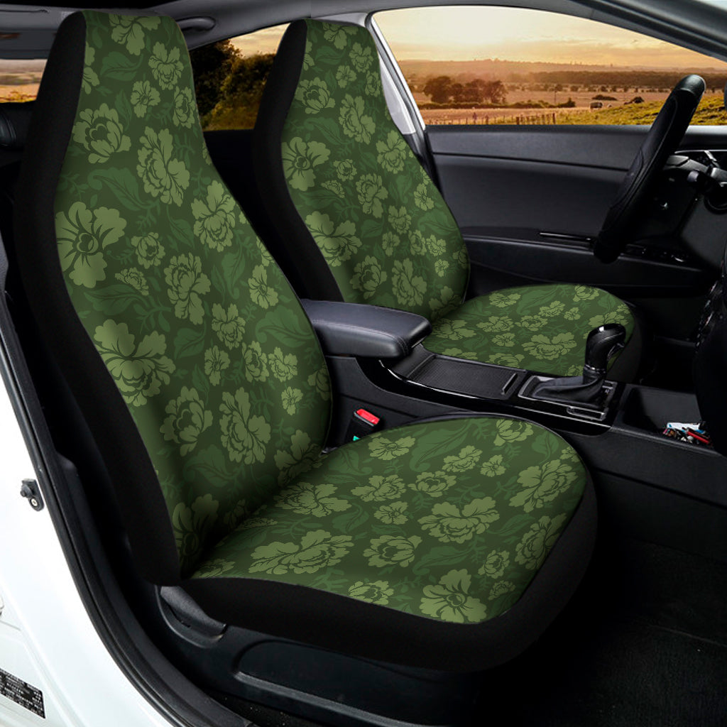 Military Green Camo Flower Pattern Print Universal Fit Car Seat Covers