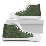 Military Green Camo Flower Pattern Print White High Top Shoes