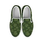 Military Green Camo Flower Pattern Print White Slip On Shoes
