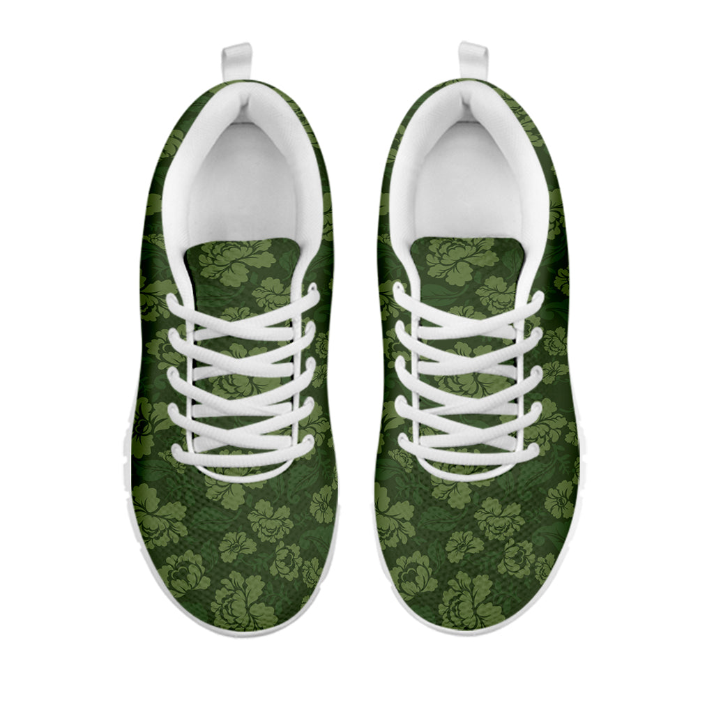 Military Green Camo Flower Pattern Print White Sneakers