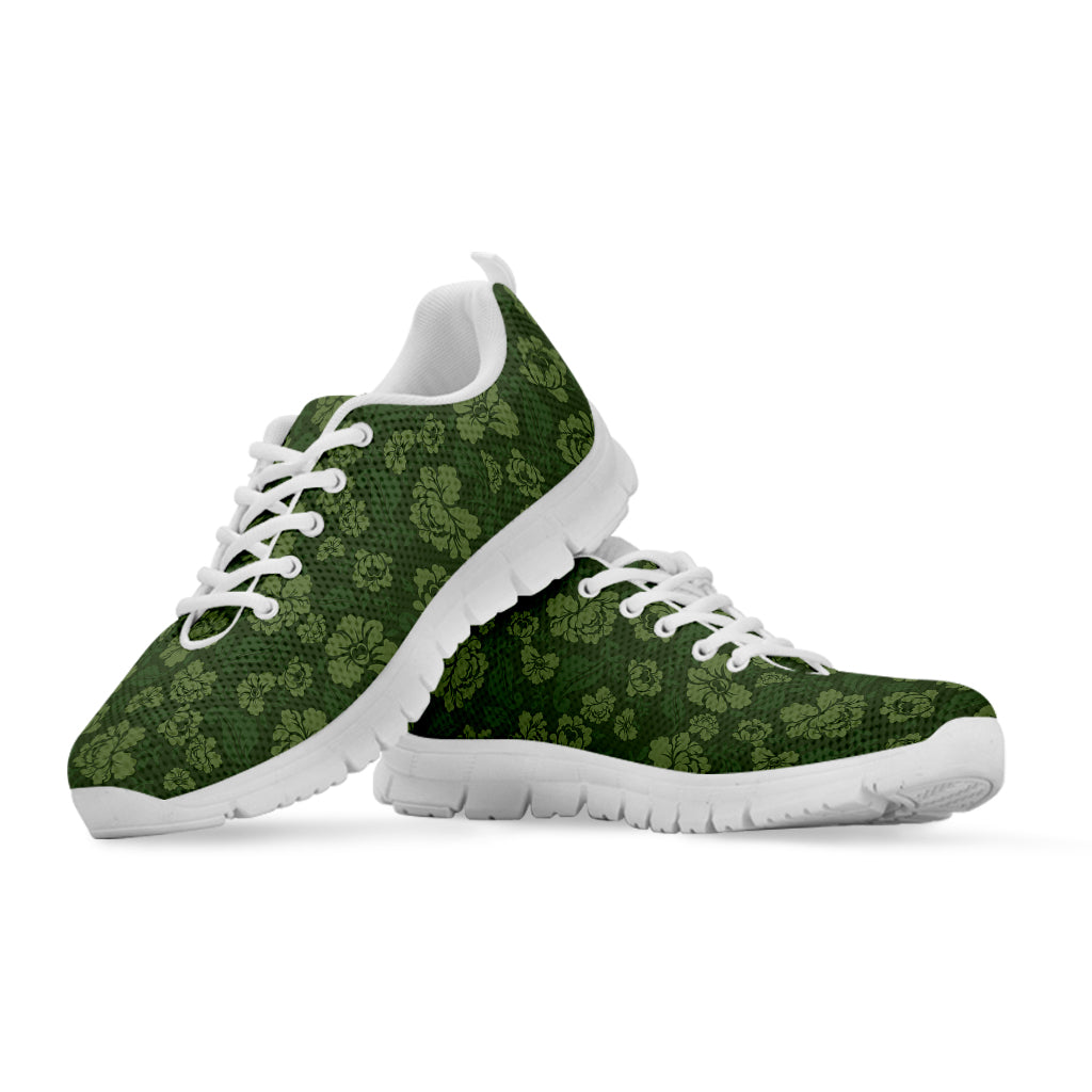 Military Green Camo Flower Pattern Print White Sneakers