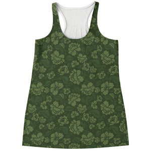 Military Green Camo Flower Pattern Print Women's Racerback Tank Top