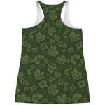 Military Green Camo Flower Pattern Print Women's Racerback Tank Top