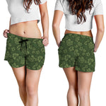 Military Green Camo Flower Pattern Print Women's Shorts