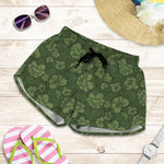 Military Green Camo Flower Pattern Print Women's Shorts