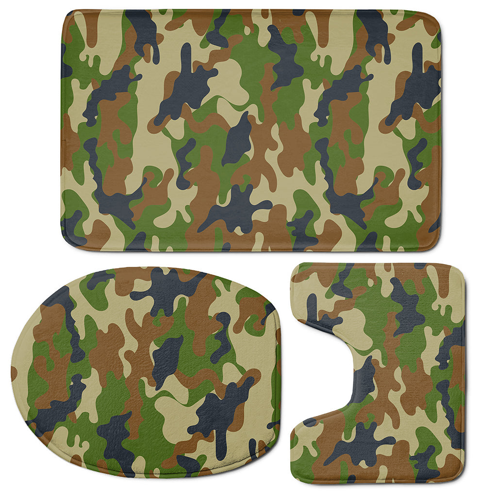 Military Green Camouflage Print 3 Piece Bath Mat Set
