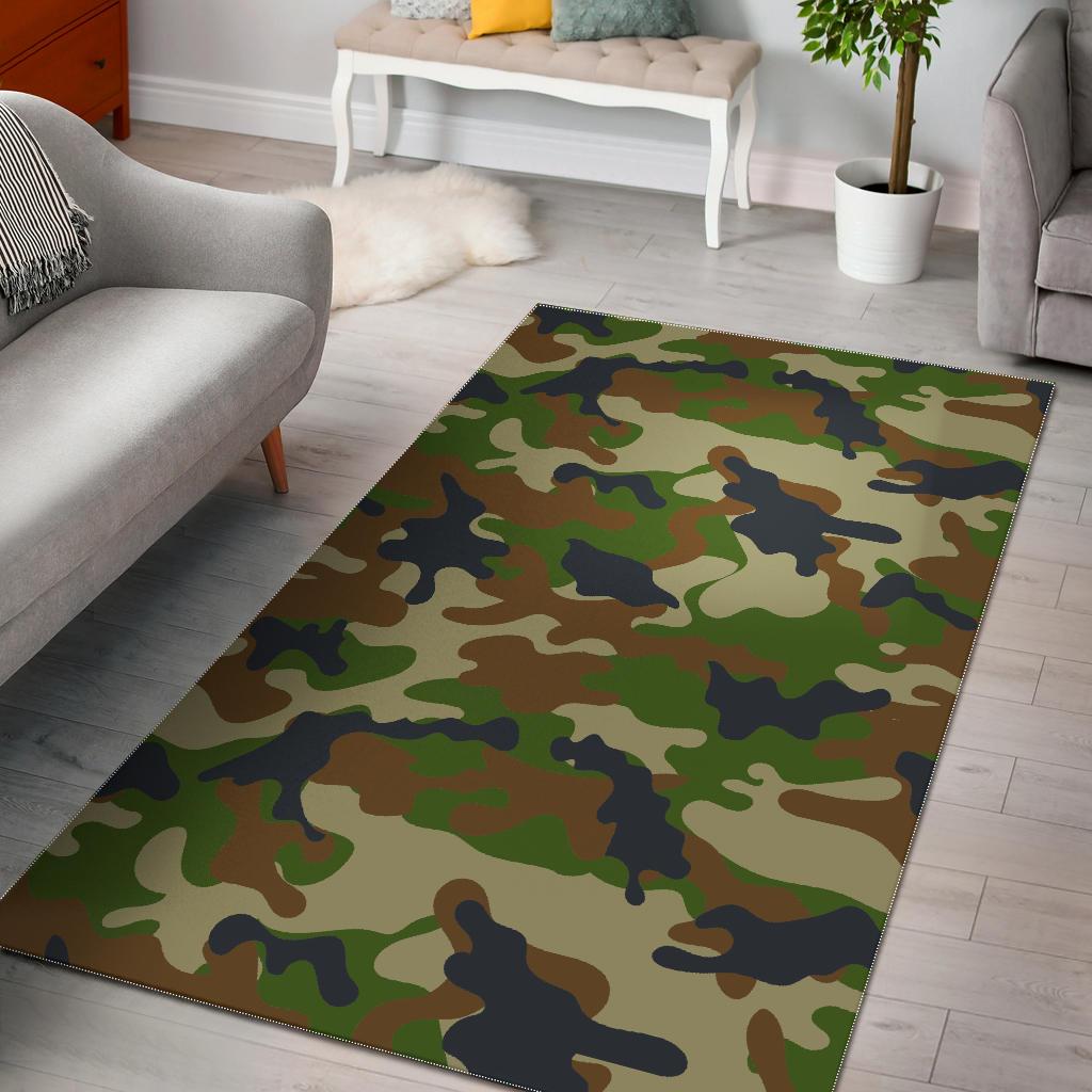 Military Green Camouflage Print Area Rug GearFrost