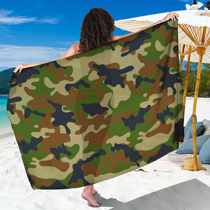 Military Green Camouflage Print Beach Sarong Wrap