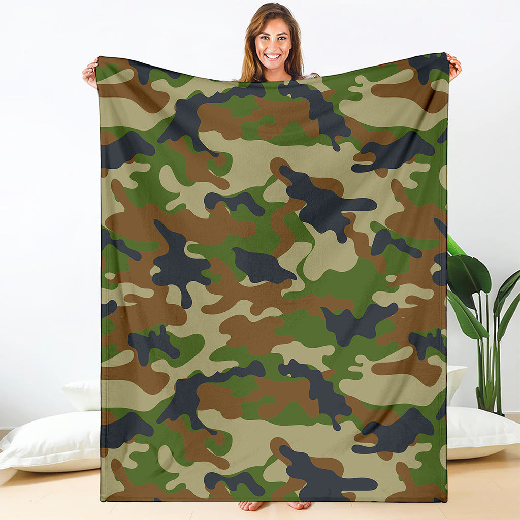 Military Green Camouflage Print Blanket