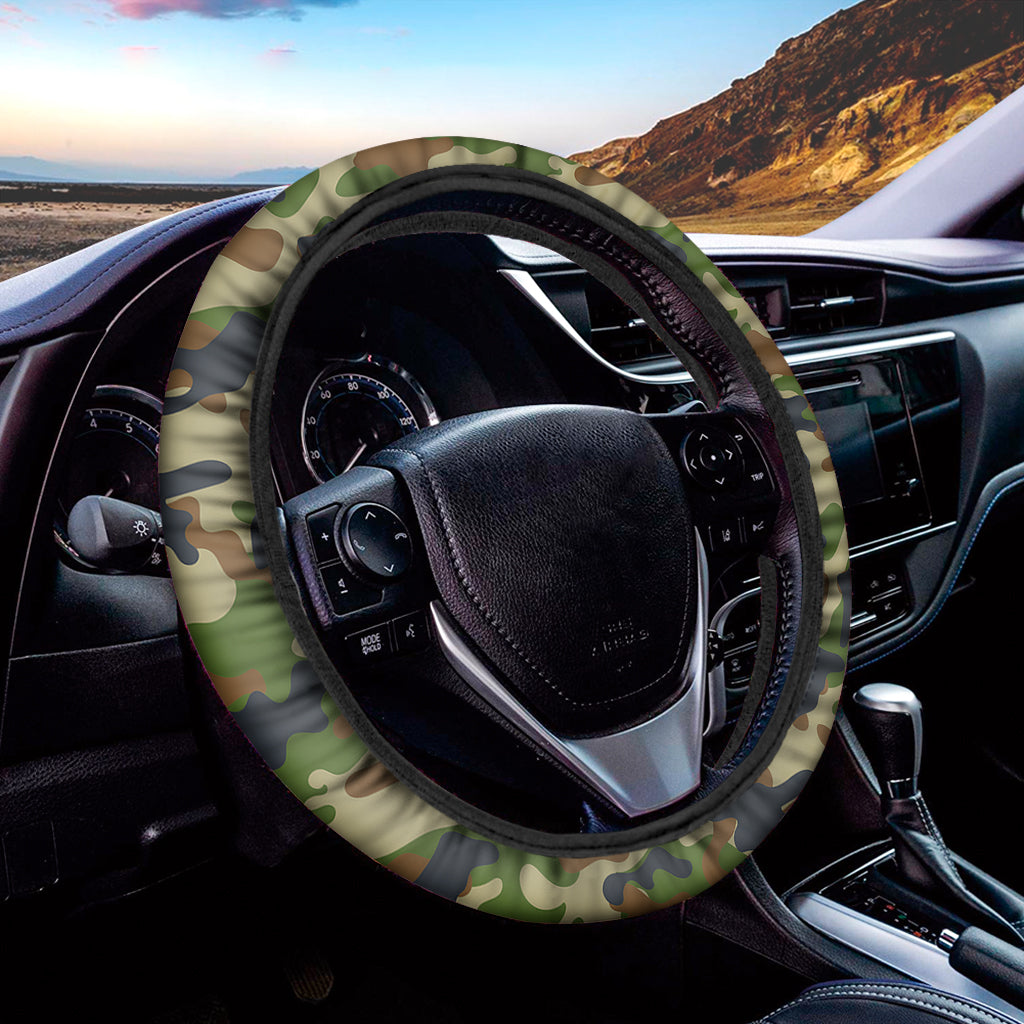 Military Green Camouflage Print Car Steering Wheel Cover