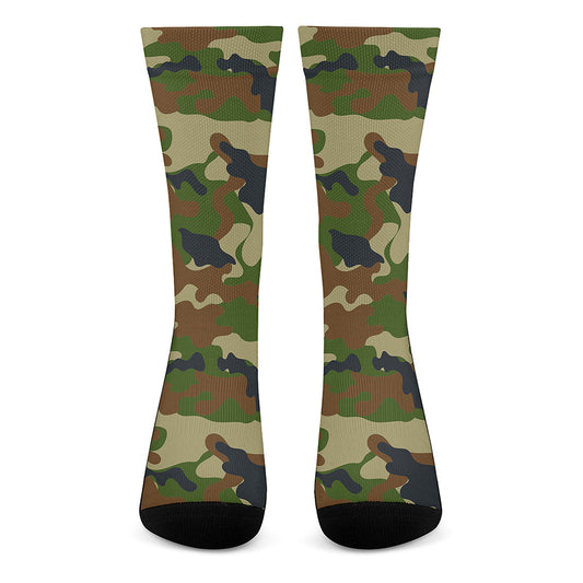 Military Green Camouflage Print Crew Socks