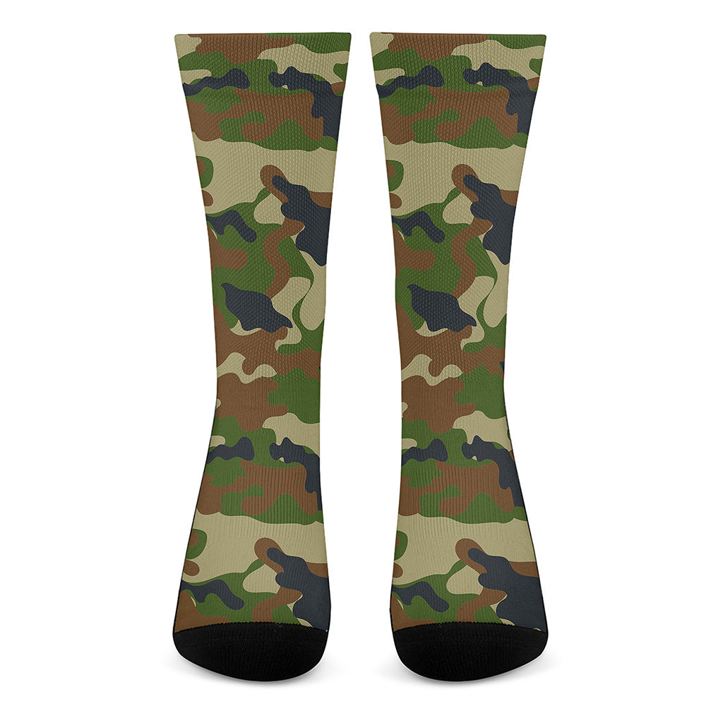 Military Green Camouflage Print Crew Socks