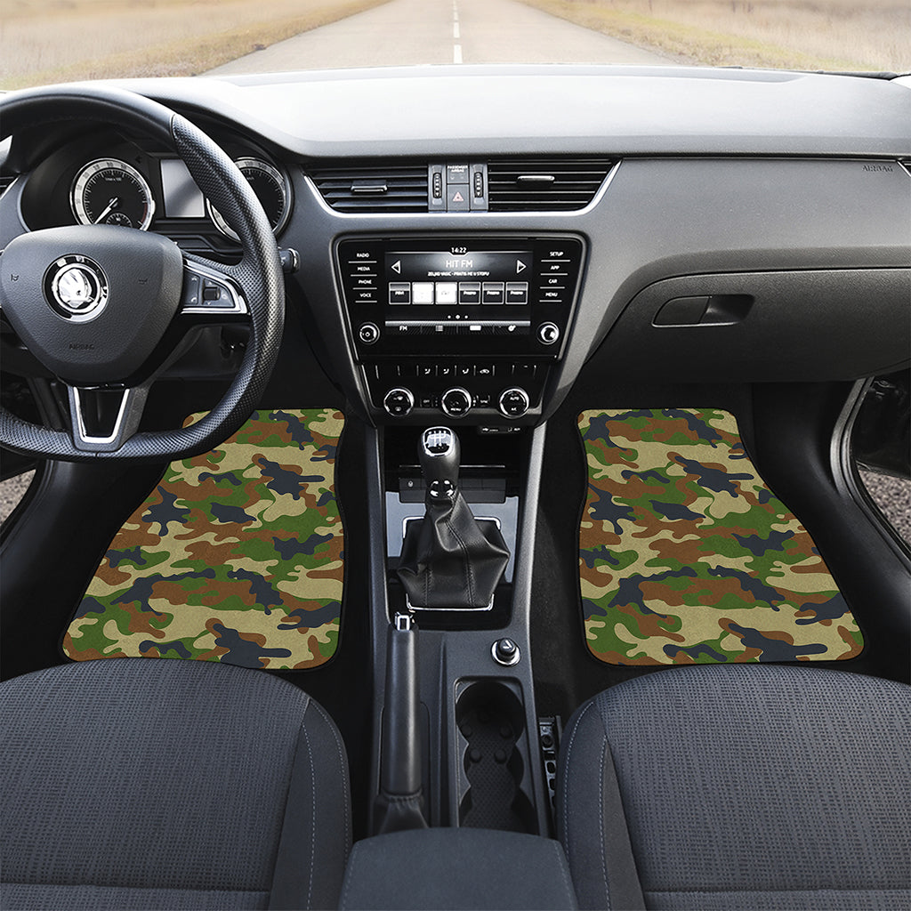 Military Green Camouflage Print Front and Back Car Floor Mats
