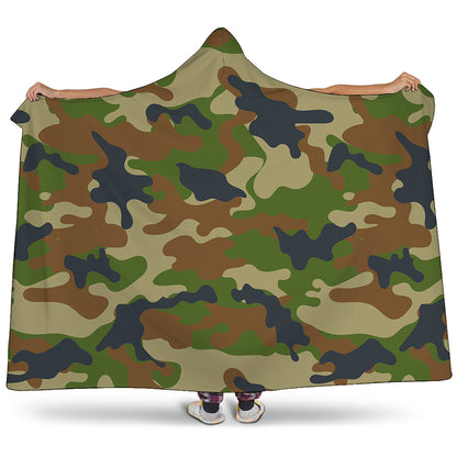 Military Green Camouflage Print Hooded Blanket