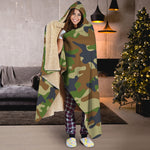 Military Green Camouflage Print Hooded Blanket