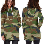 Military Green Camouflage Print Hoodie Dress GearFrost