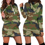 Military Green Camouflage Print Hoodie Dress GearFrost