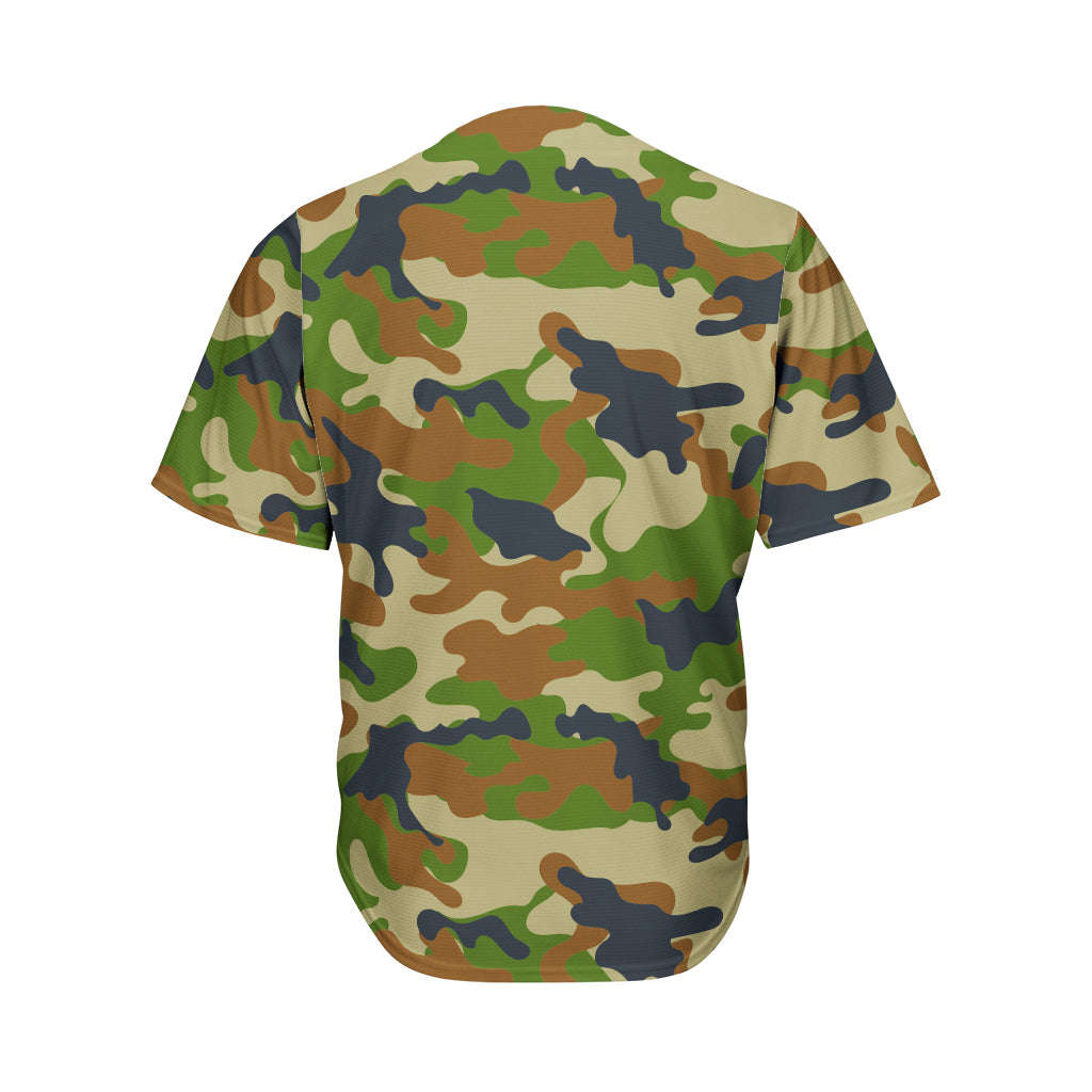 Military Green Camouflage Print Men's Baseball Jersey