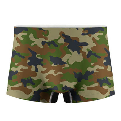 Military Green Camouflage Print Men's Boxer Briefs