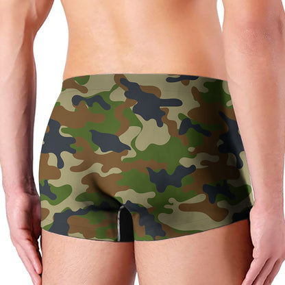 Military Green Camouflage Print Men's Boxer Briefs