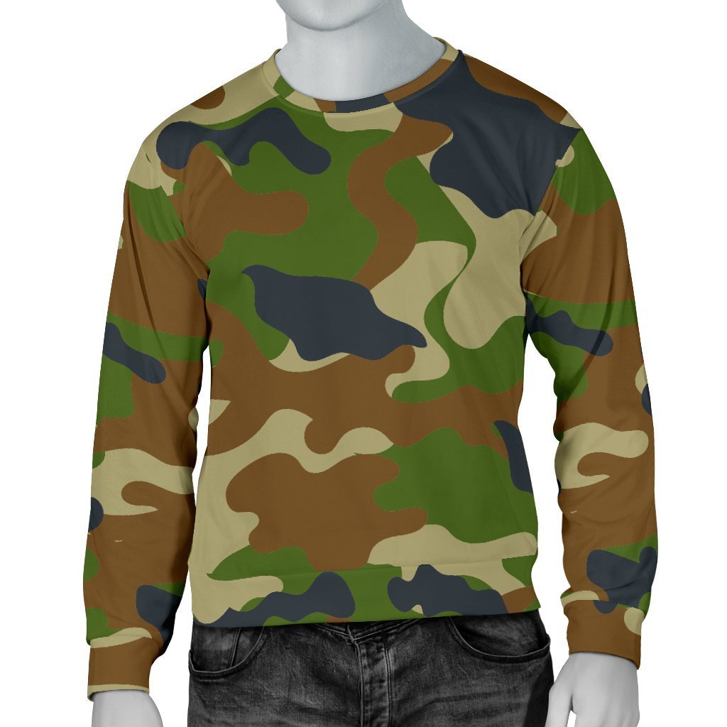 Military Green Camouflage Print Men's Crewneck Sweatshirt GearFrost