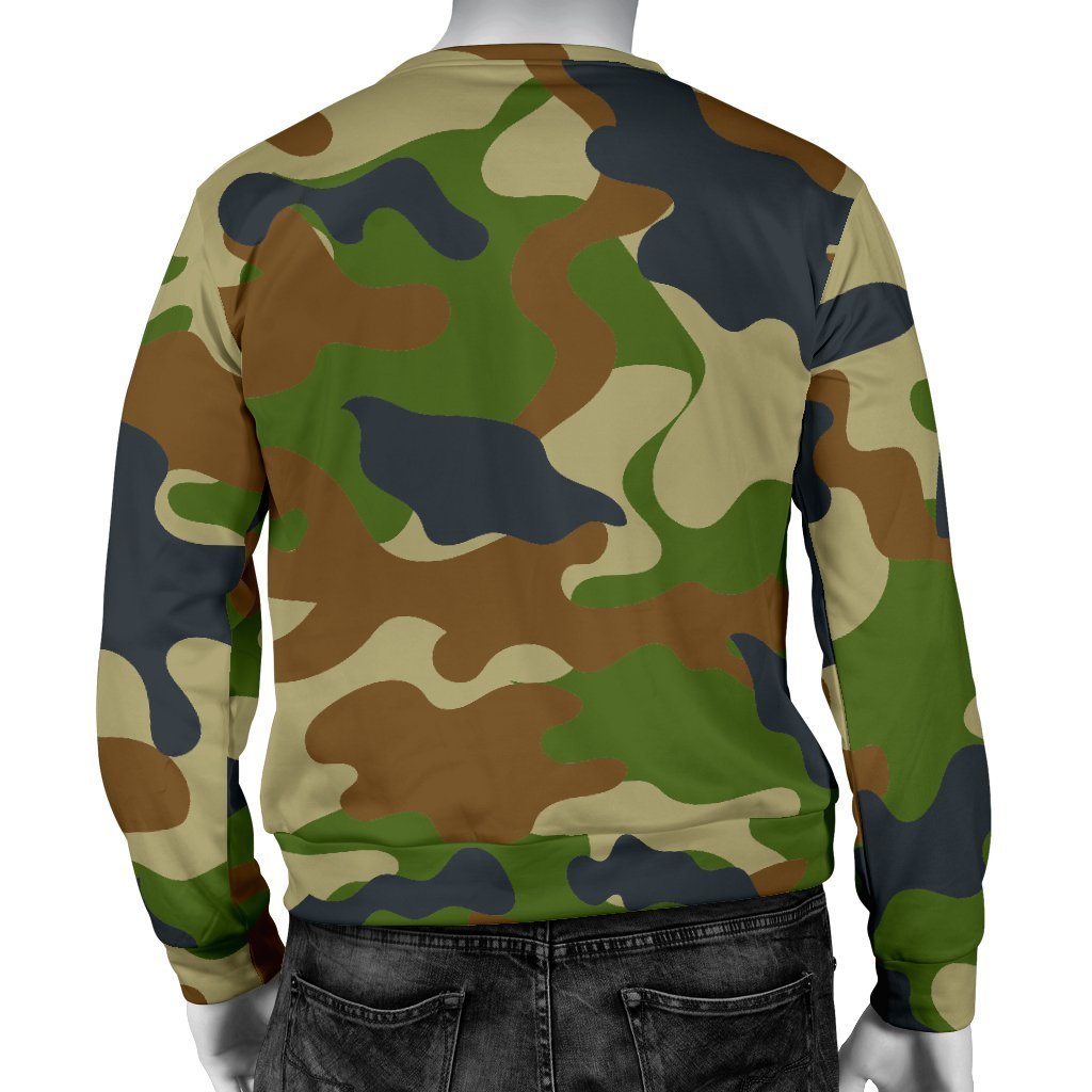 Military Green Camouflage Print Men's Crewneck Sweatshirt GearFrost