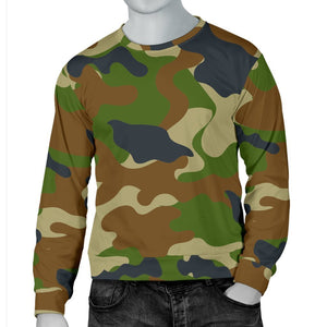 Military Green Camouflage Print Men's Crewneck Sweatshirt GearFrost