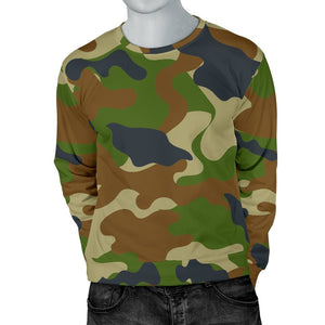 Military Green Camouflage Print Men's Crewneck Sweatshirt GearFrost