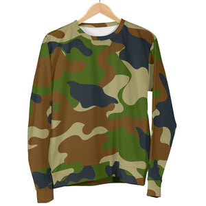 Military Green Camouflage Print Men's Crewneck Sweatshirt GearFrost