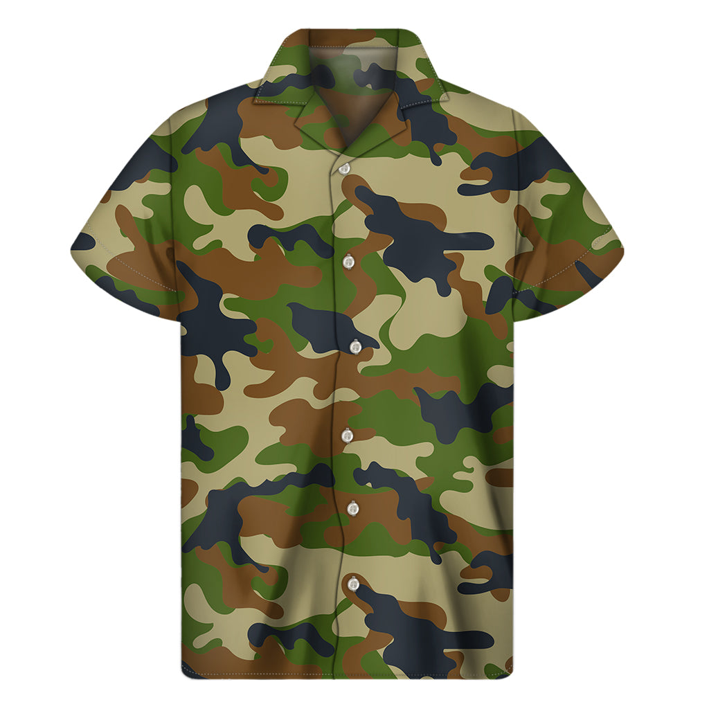 Military Green Camouflage Print Men's Short Sleeve Shirt