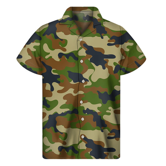 Military Green Camouflage Print Men's Short Sleeve Shirt