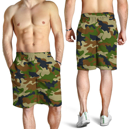 Military Green Camouflage Print Men's Shorts