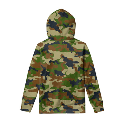 Military Green Camouflage Print Pullover Hoodie