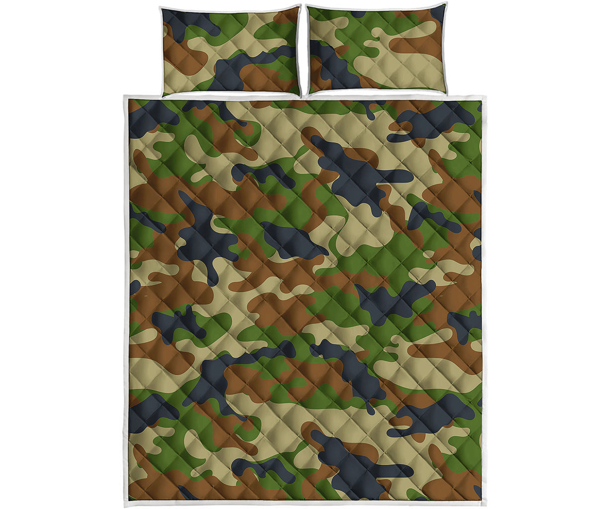 Military Green Camouflage Print Quilt Bed Set