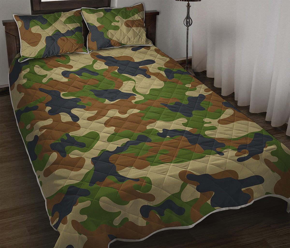 Military Green Camouflage Print Quilt Bed Set