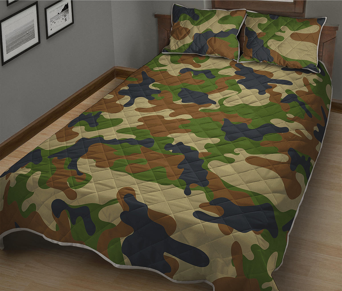 Military Green Camouflage Print Quilt Bed Set
