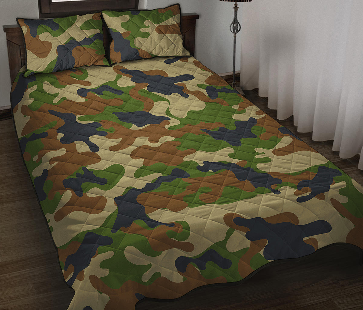Military Green Camouflage Print Quilt Bed Set