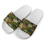 Military Green Camouflage Print White Slide Sandals