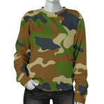 Military Green Camouflage Print Women's Crewneck Sweatshirt GearFrost