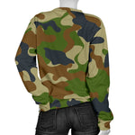 Military Green Camouflage Print Women's Crewneck Sweatshirt GearFrost