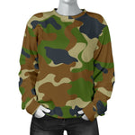 Military Green Camouflage Print Women's Crewneck Sweatshirt GearFrost